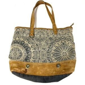 Myra Bag Shoulder Tote Bag Leather Canvas Floral Boho Western #1987
